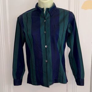 Vintage 60s Rosecrest Striped Green & Blue Long Sleeve‎ Shirt